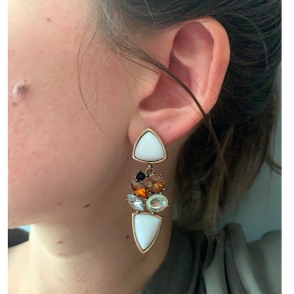 🛍Brand New Jewel Tone Stone Dangle Earrings Gold - Picture 2 of 3